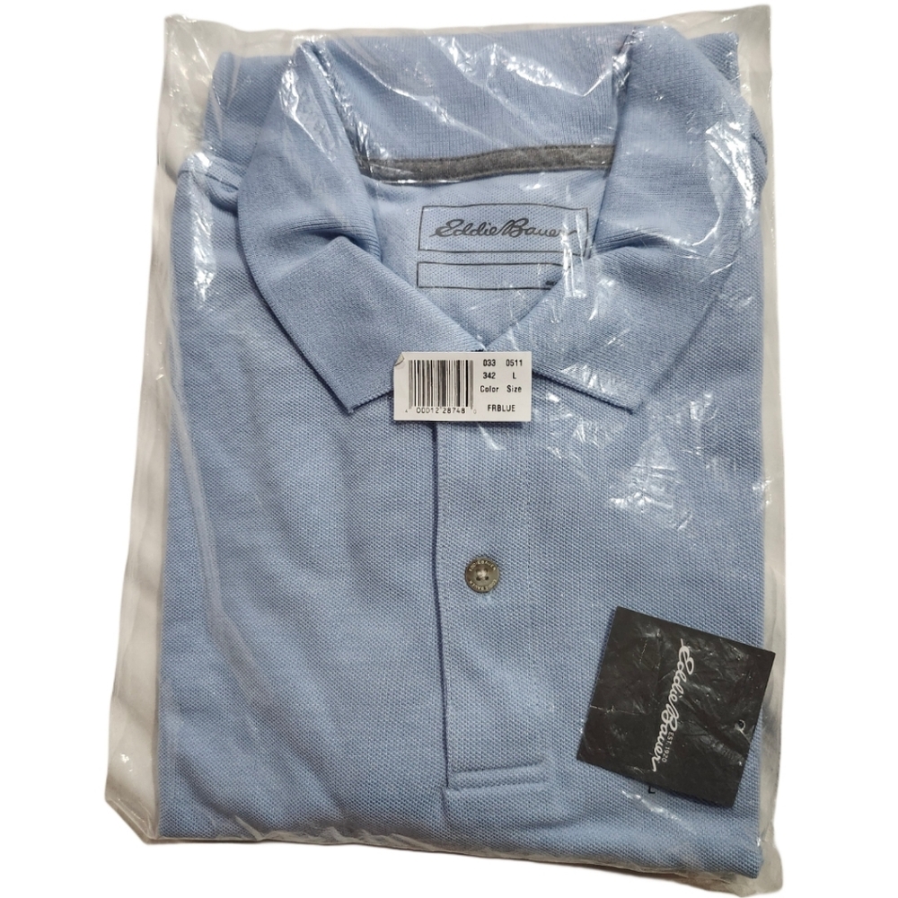 NWT  Eddie Bauer  Men's L   Polo Shirt  Short Sleeve  Blue